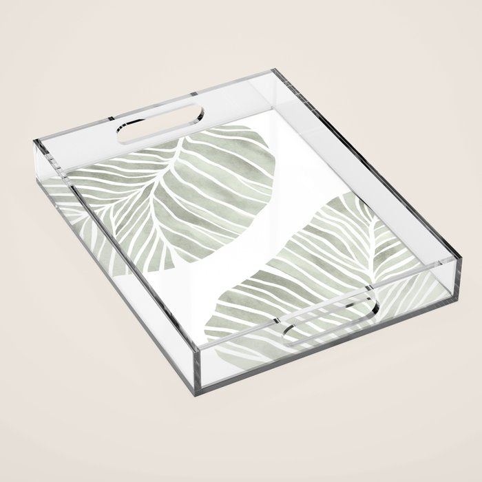 Sage green tropical leaves Acrylic Tray Gallery Image 1