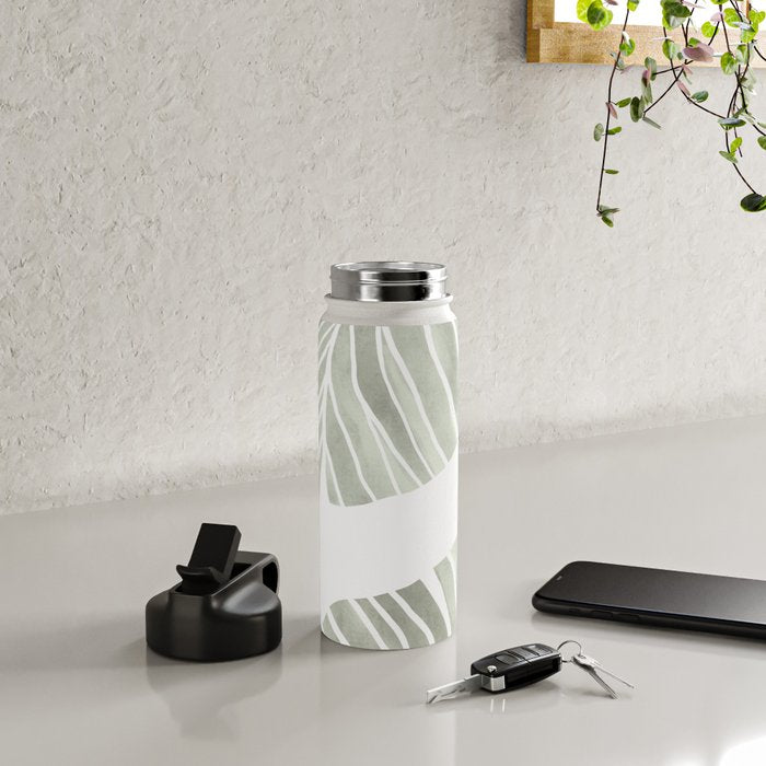 Sage green tropical leaves Water Bottle Gallery Image 4