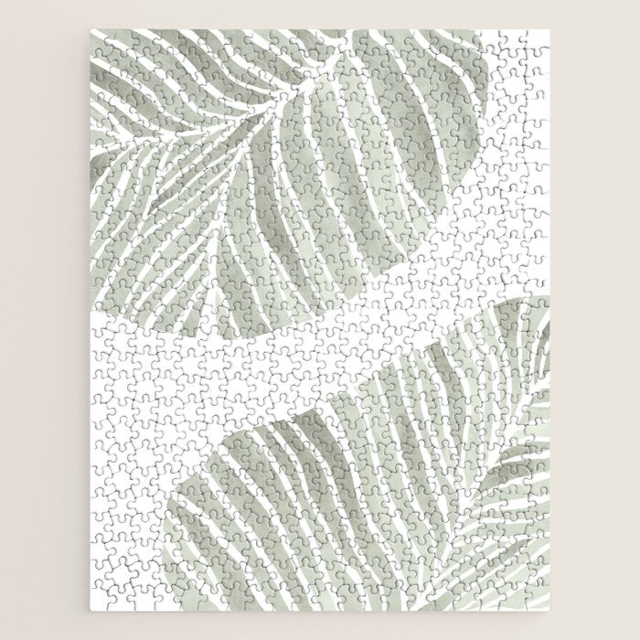 Sage green tropical leaves Jigsaw Puzzle Gallery Image 1