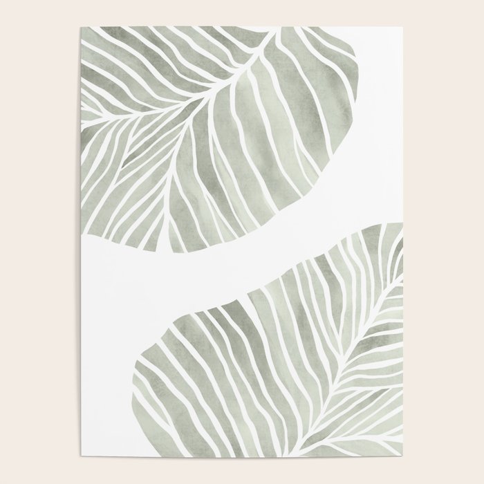 Sage green tropical leaves Poster Gallery Image 4