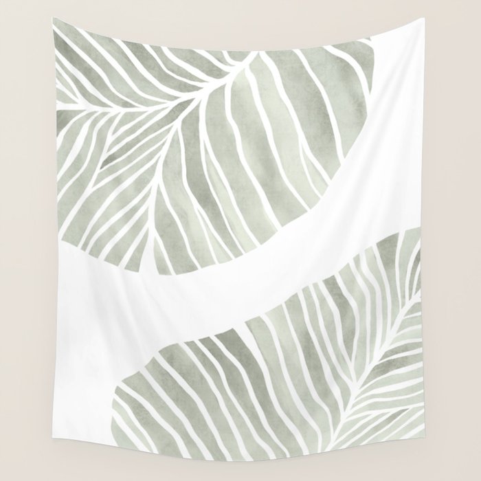 Sage green tropical leaves Wall Tapestry Gallery Image 1