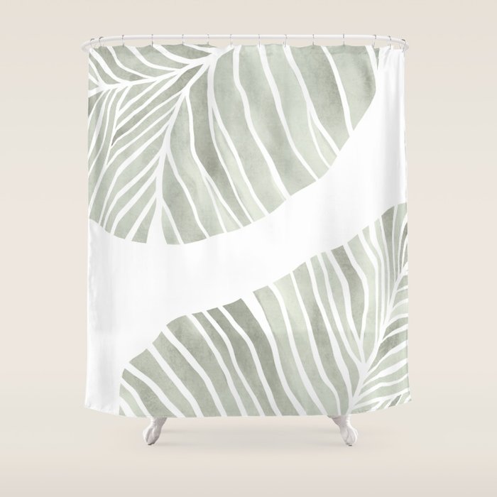 Sage green tropical leaves Shower Curtain