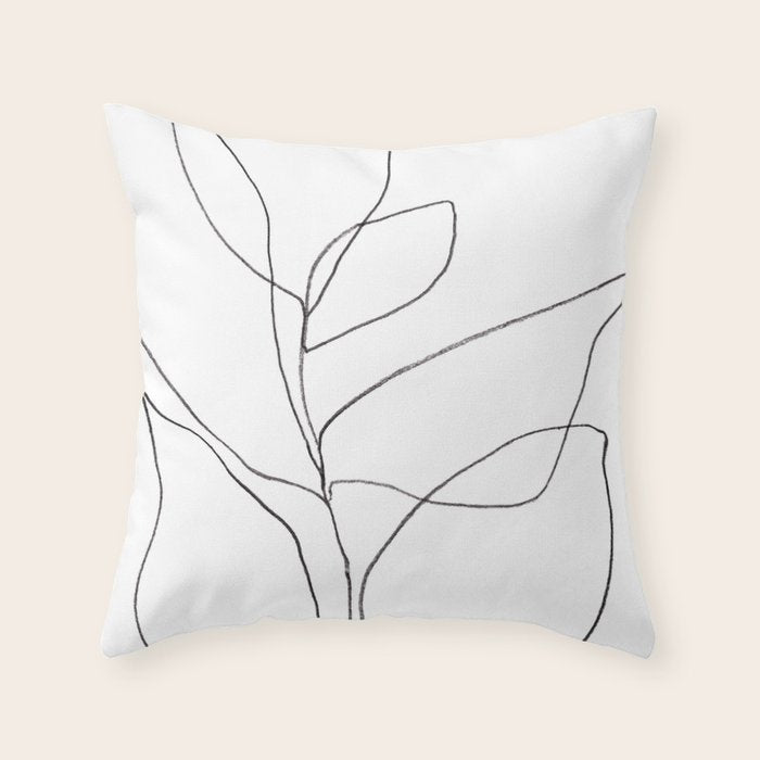 Minimalist Line Art Plant Drawing Throw Pillow Gallery Image 1