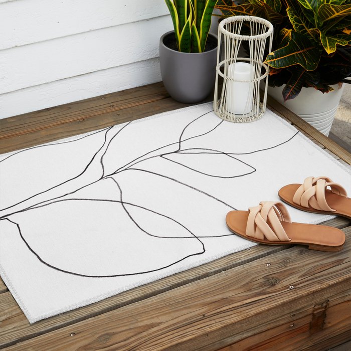 Minimalist Line Art Plant Drawing Outdoor Rug Gallery Image 2