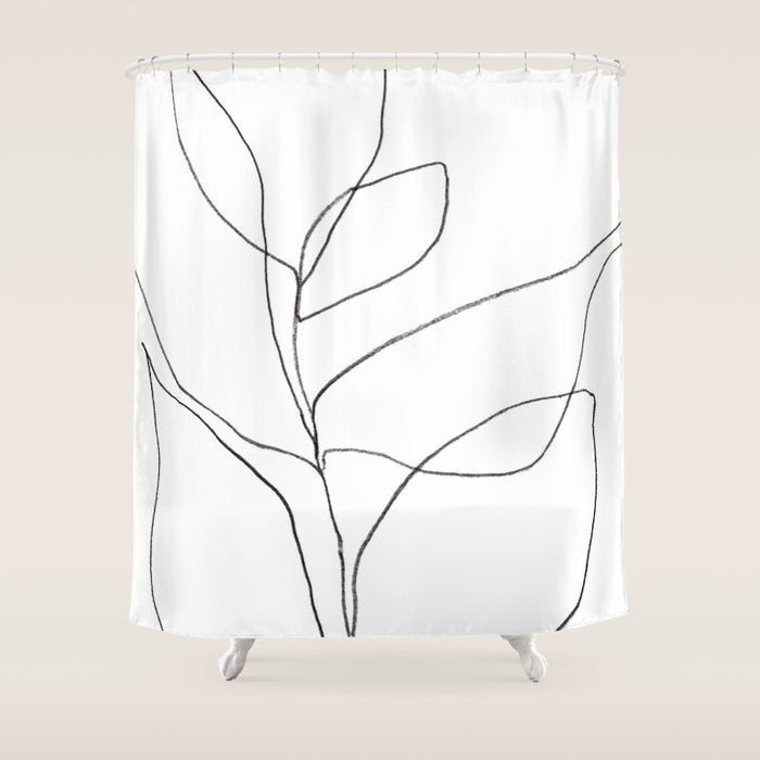 Minimalist Line Art Plant Drawing Shower Curtain Gallery Image 1