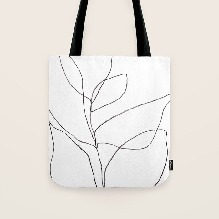 Minimalist Line Art Plant Drawing Tote Bag Gallery Image 1