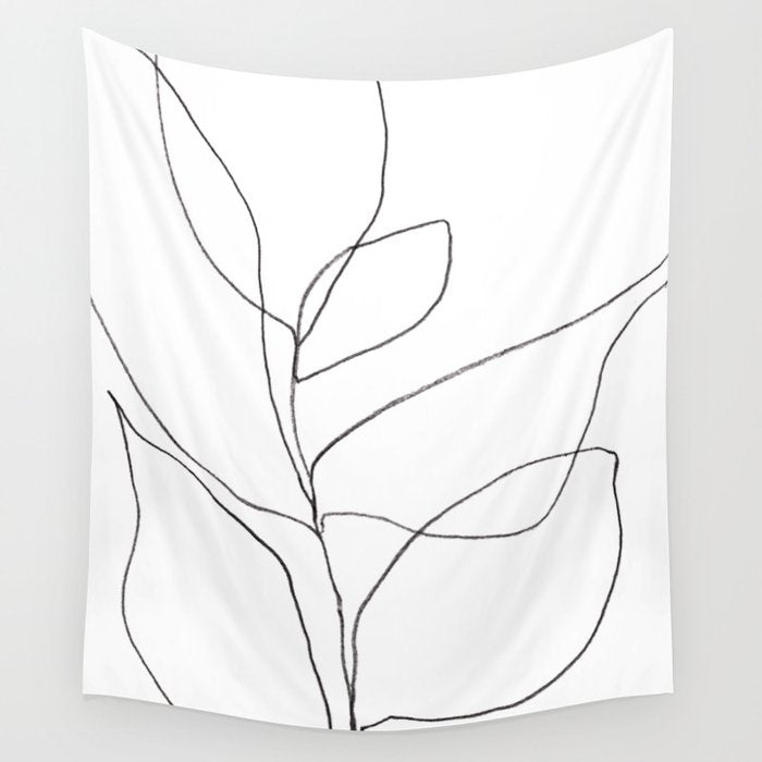 Minimalist Line Art Plant Drawing Wall Tapestry Gallery Image 4