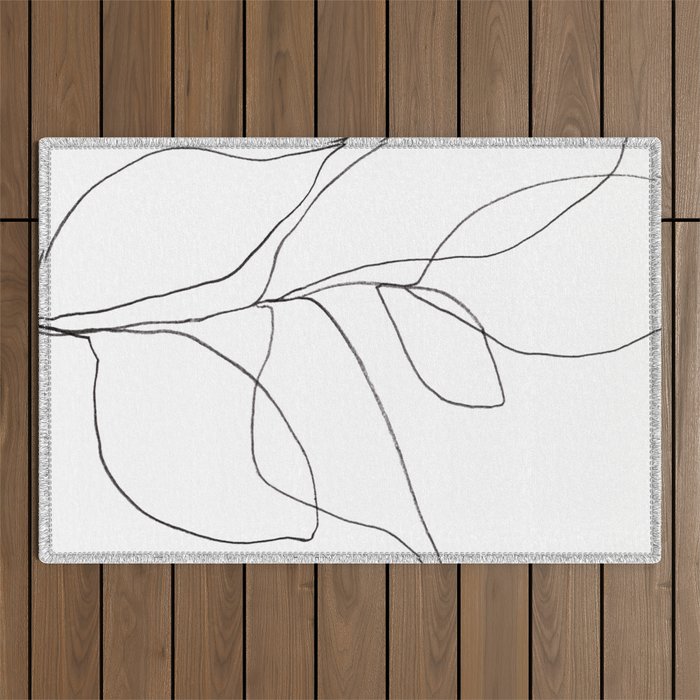 Minimalist Line Art Plant Drawing Outdoor Rug Gallery Image 1