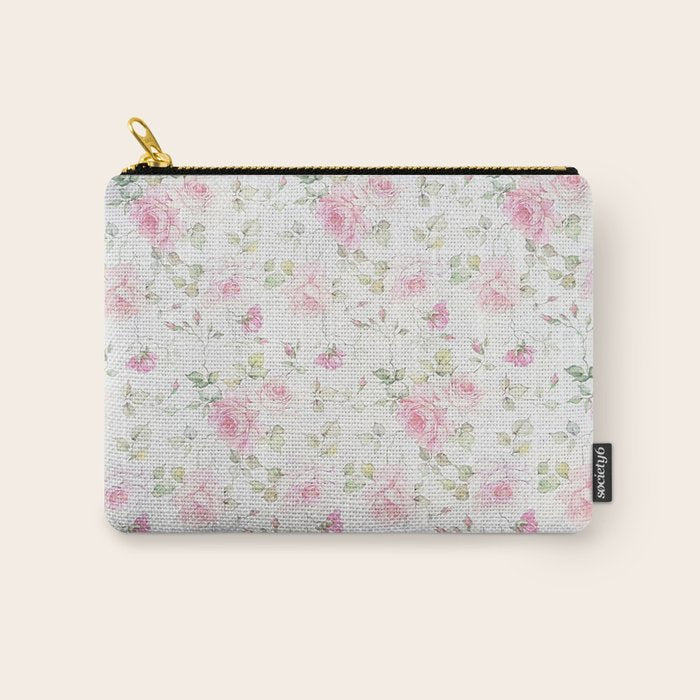 Elegant blush pink white vintage rose floral Carry All Pouch Gallery Image 1