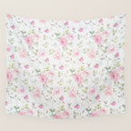 Elegant blush pink white vintage rose floral Wall Tapestry Gallery Image 4