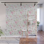 Elegant blush pink white vintage rose floral Wall Mural Gallery Image 1