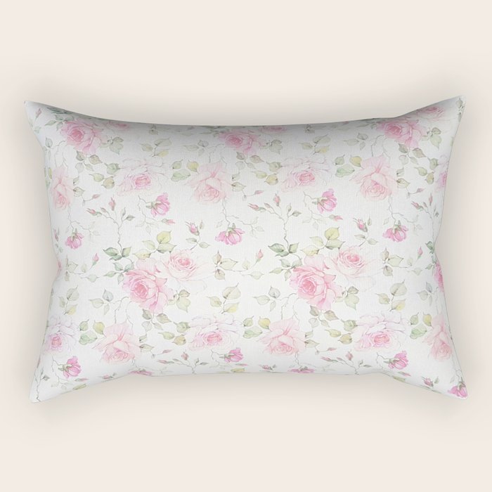 Elegant blush pink white vintage rose floral Rectangular Pillow Gallery Image 2