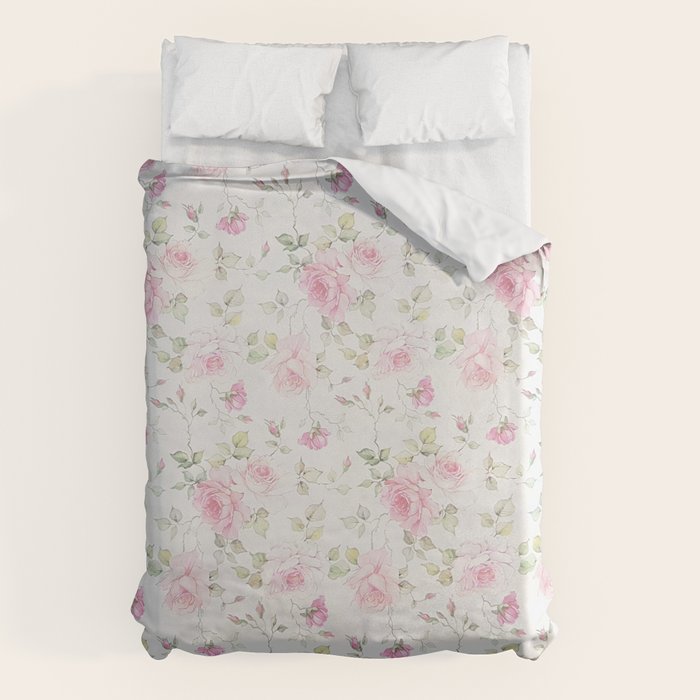 Elegant blush pink white vintage rose floral Duvet Cover Gallery Image 6