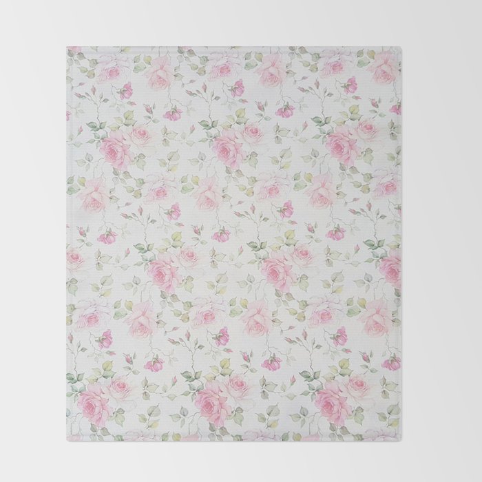 Elegant blush pink white vintage rose floral Throw Blanket Gallery Image 2