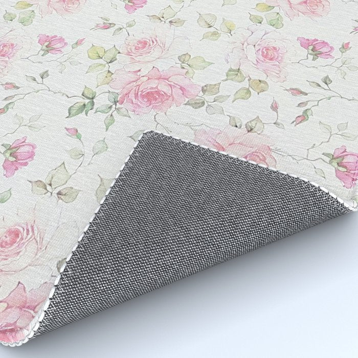 Elegant blush pink white vintage rose floral Rug Gallery Image 4