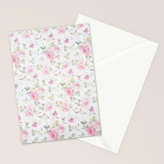 Elegant blush pink white vintage rose floral Stationery Card Gallery Image 2