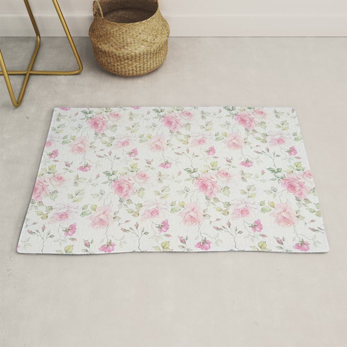Elegant blush pink white vintage rose floral Rug Gallery Image 1