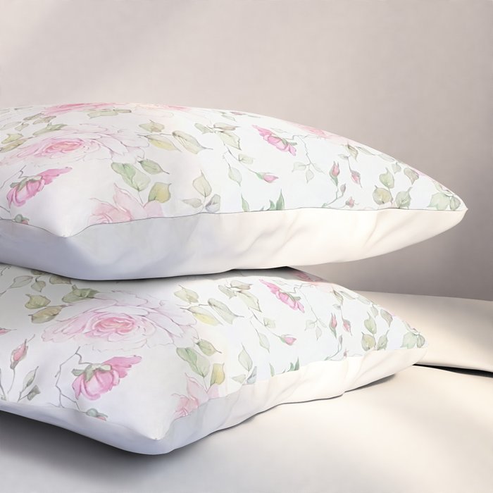 Elegant blush pink white vintage rose floral Pillow Sham Gallery Image 3