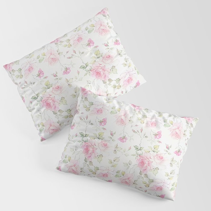 Elegant blush pink white vintage rose floral Pillow Sham Gallery Image 3