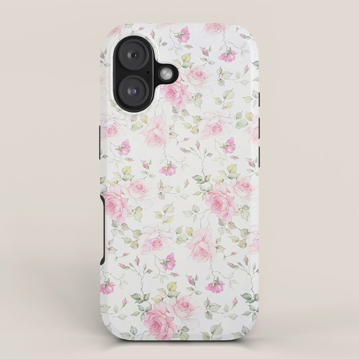 Elegant blush pink white vintage rose floral iPhone Case Gallery Image 1