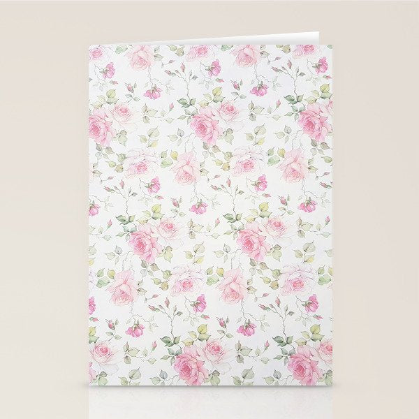 Elegant blush pink white vintage rose floral Stationery Card Gallery Image 1