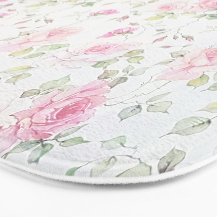 Elegant blush pink white vintage rose floral Bath Mat Gallery Image 3