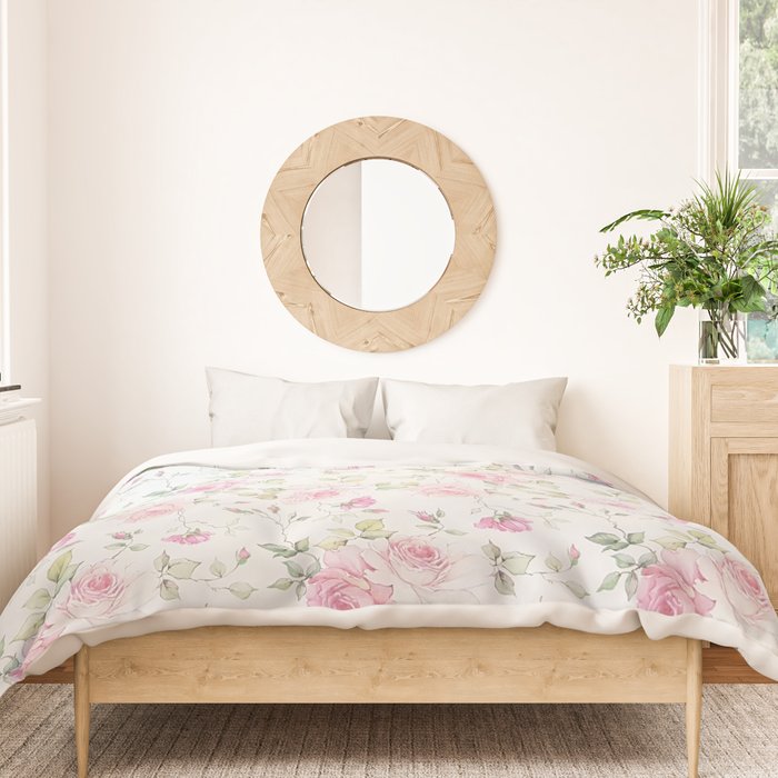 Elegant blush pink white vintage rose floral Duvet Cover Gallery Image 3