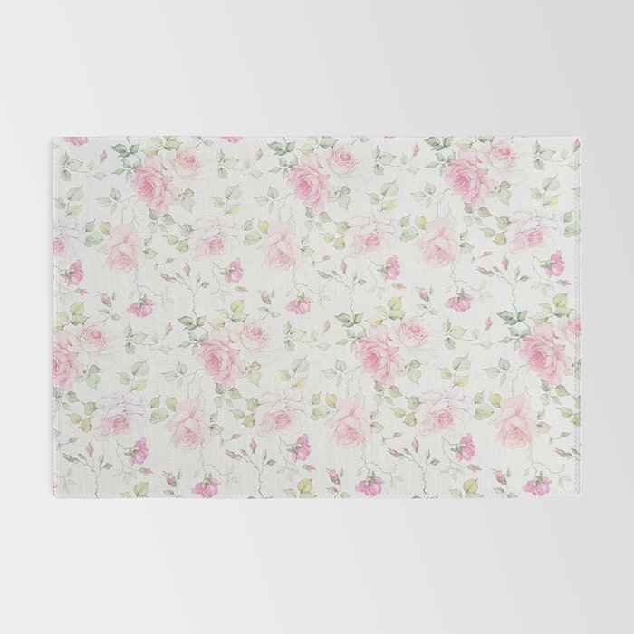 Elegant blush pink white vintage rose floral Rug Gallery Image 2