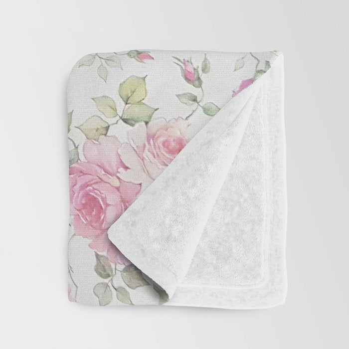 Elegant blush pink white vintage rose floral Throw Blanket Gallery Image 3