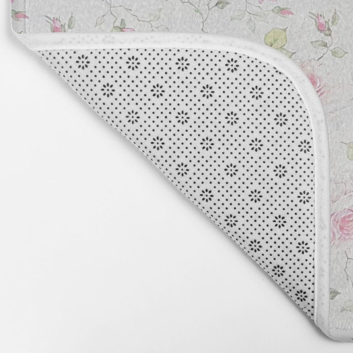 Elegant blush pink white vintage rose floral Bath Mat Gallery Image 2