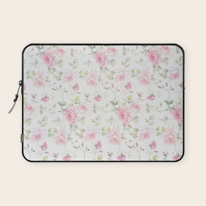 Elegant blush pink white vintage rose floral Laptop Sleeve Gallery Image 1