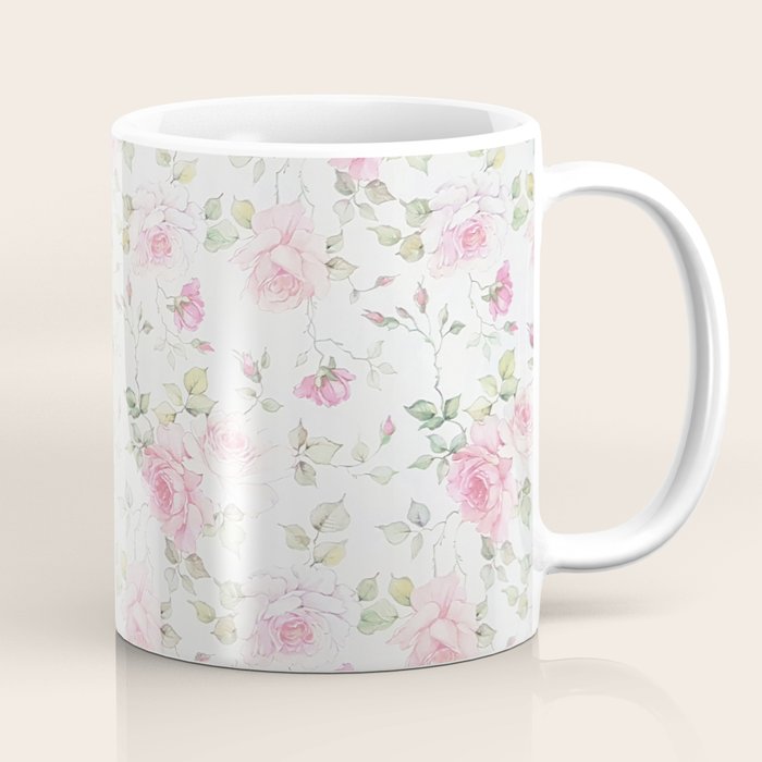 Elegant blush pink white vintage rose floral Coffee Mug Gallery Image 1