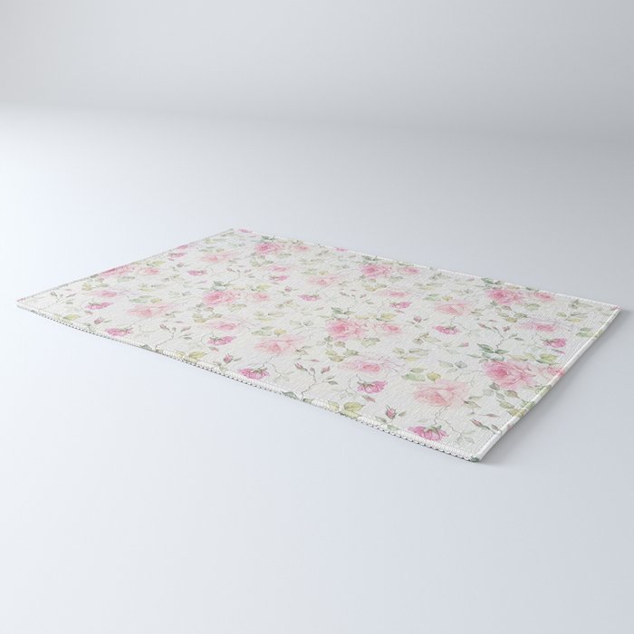 Elegant blush pink white vintage rose floral Rug Gallery Image 3