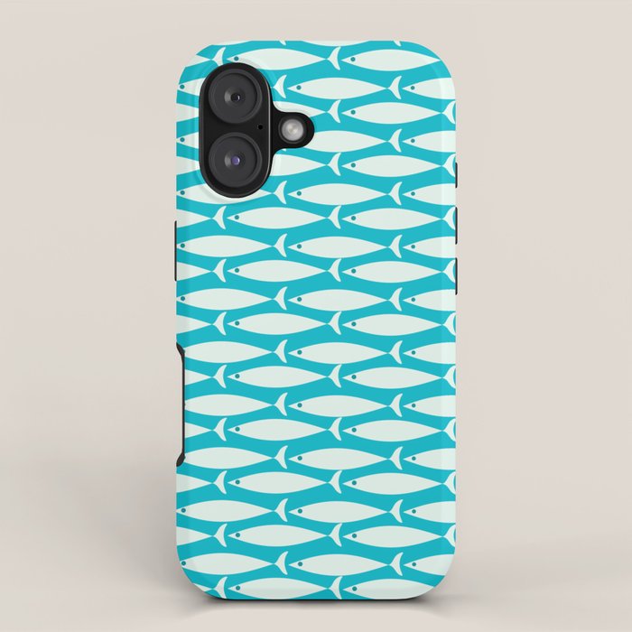 Coastal Fish Minimalist Pattern in Turquoise Aqua Blue iPhone Case Gallery Image 1