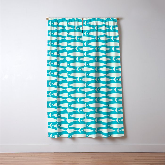 Coastal Fish Minimalist Pattern in Turquoise Aqua Blue Window Curtain Gallery Image 3