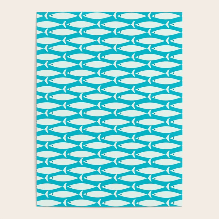 Coastal Fish Minimalist Pattern in Turquoise Aqua Blue Poster Gallery Image 4