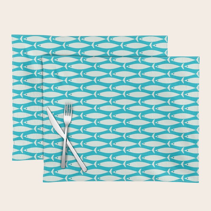 Coastal Fish Minimalist Pattern in Turquoise Aqua Blue Placemat Gallery Image 1