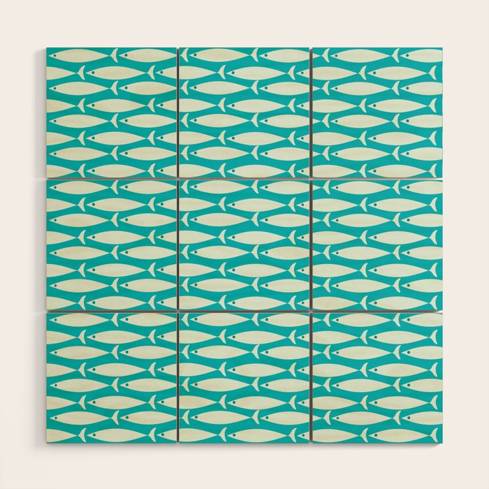 Coastal Fish Minimalist Pattern in Turquoise Aqua Blue Wood Wall Art Gallery Image 1
