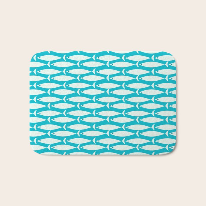 Coastal Fish Minimalist Pattern in Turquoise Aqua Blue Bath Mat Gallery Image 1