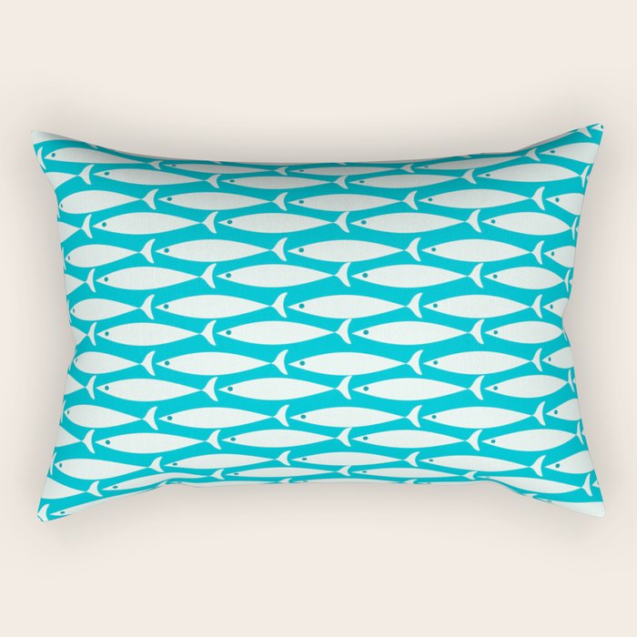 Coastal Fish Minimalist Pattern in Turquoise Aqua Blue Rectangular Pillow Gallery Image 2