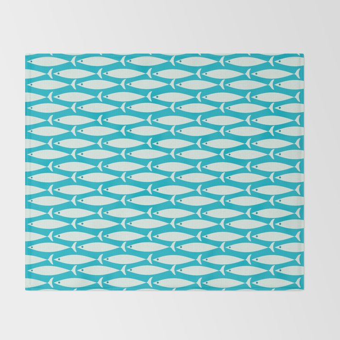 Coastal Fish Minimalist Pattern in Turquoise Aqua Blue Throw Blanket Gallery Image 2