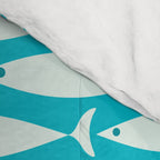 Coastal Fish Minimalist Pattern in Turquoise Aqua Blue Comforter Gallery Image 4