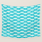 Coastal Fish Minimalist Pattern in Turquoise Aqua Blue Wall Tapestry Gallery Image 4