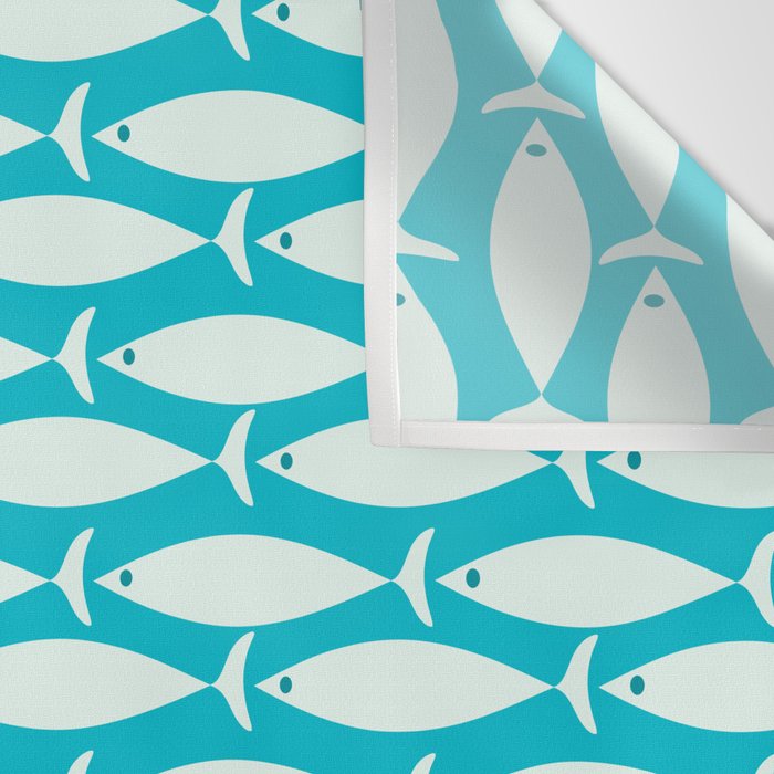 Coastal Fish Minimalist Pattern in Turquoise Aqua Blue Wall Tapestry Gallery Image 3