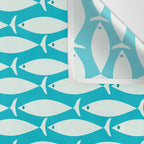 Coastal Fish Minimalist Pattern in Turquoise Aqua Blue Wall Tapestry Gallery Image 3