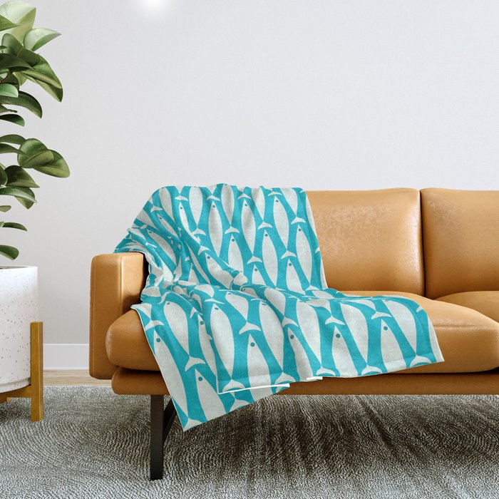 Coastal Fish Minimalist Pattern in Turquoise Aqua Blue Throw Blanket Gallery Image 1