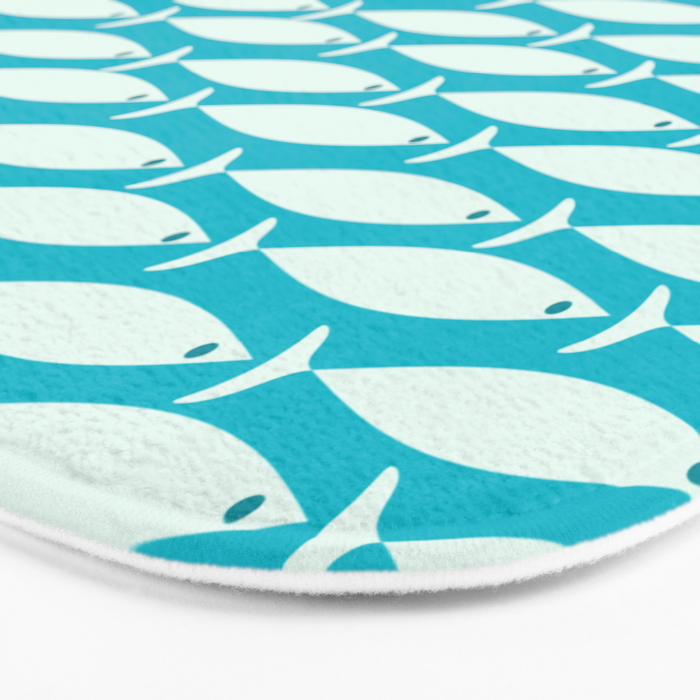 Coastal Fish Minimalist Pattern in Turquoise Aqua Blue Bath Mat Gallery Image 3