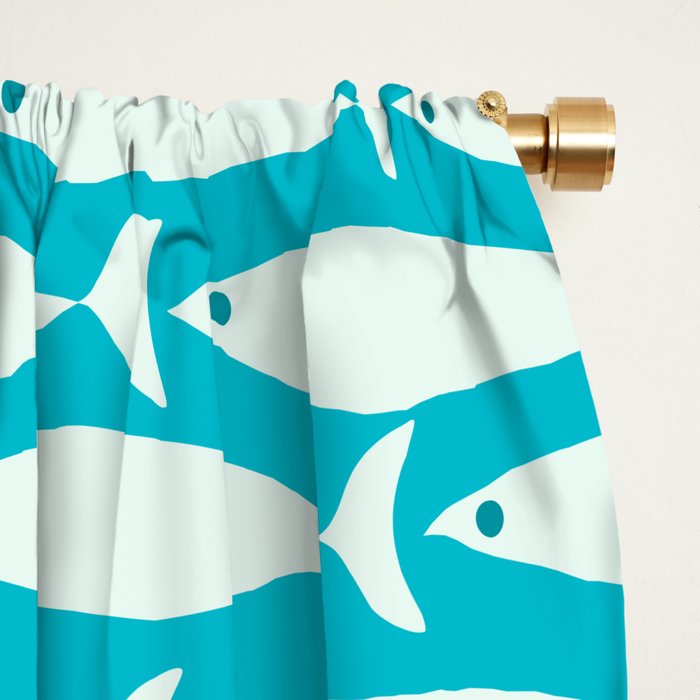 Coastal Fish Minimalist Pattern in Turquoise Aqua Blue Window Curtain Gallery Image 2