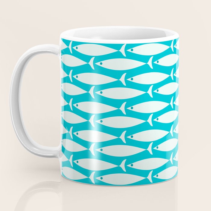 Coastal Fish Minimalist Pattern in Turquoise Aqua Blue Coffee Mug Gallery Image 3