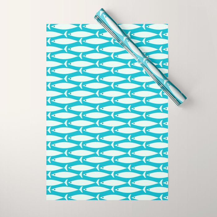 Coastal Fish Minimalist Pattern in Turquoise Aqua Blue Wrapping Paper Gallery Image 1